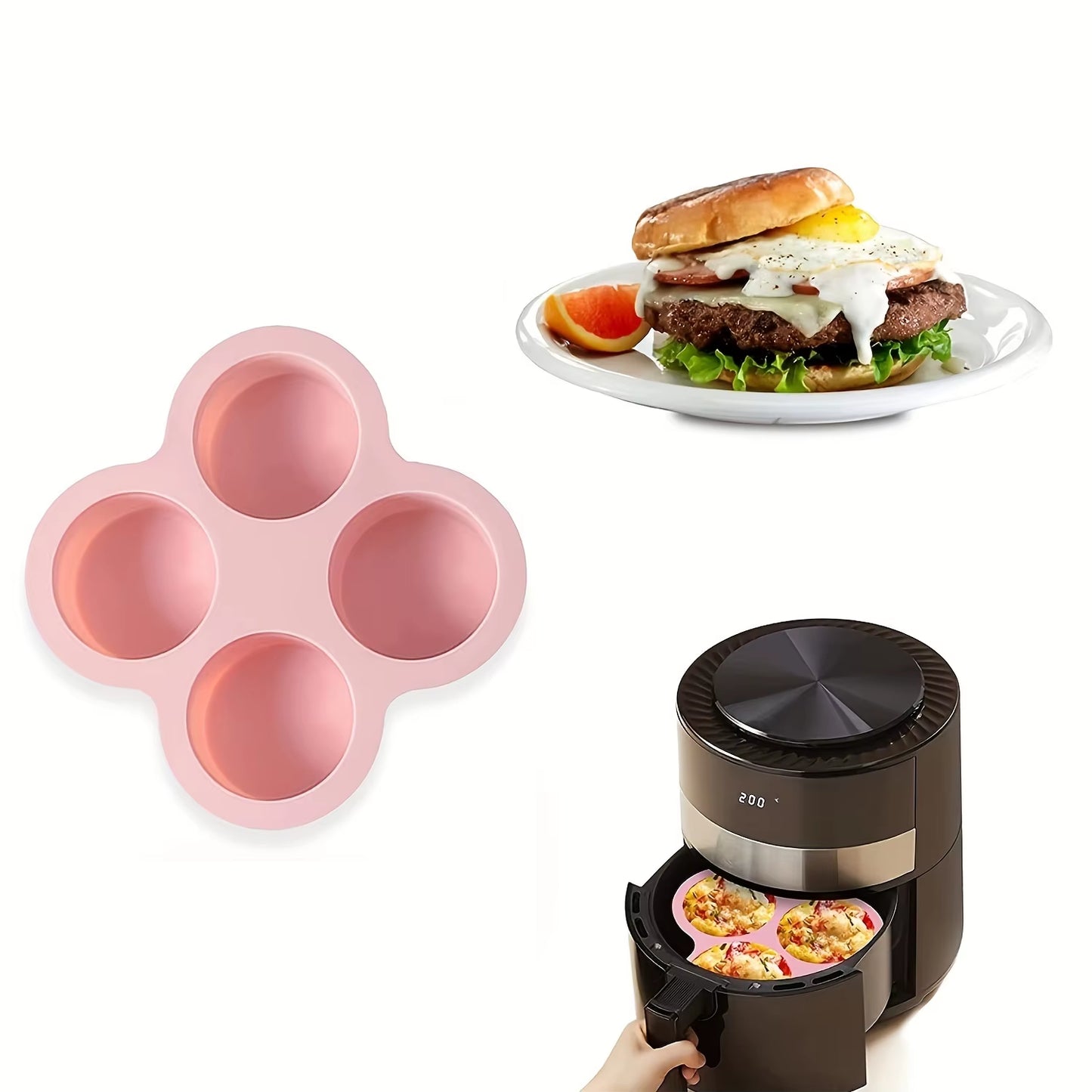 Air Fryer Egg Mold round Shape Eggs Mold 4 Cavity Non-Stick Silicone Air Fryer Egg Pan Egg Steamer Cooking Mold Fried Egg Tool