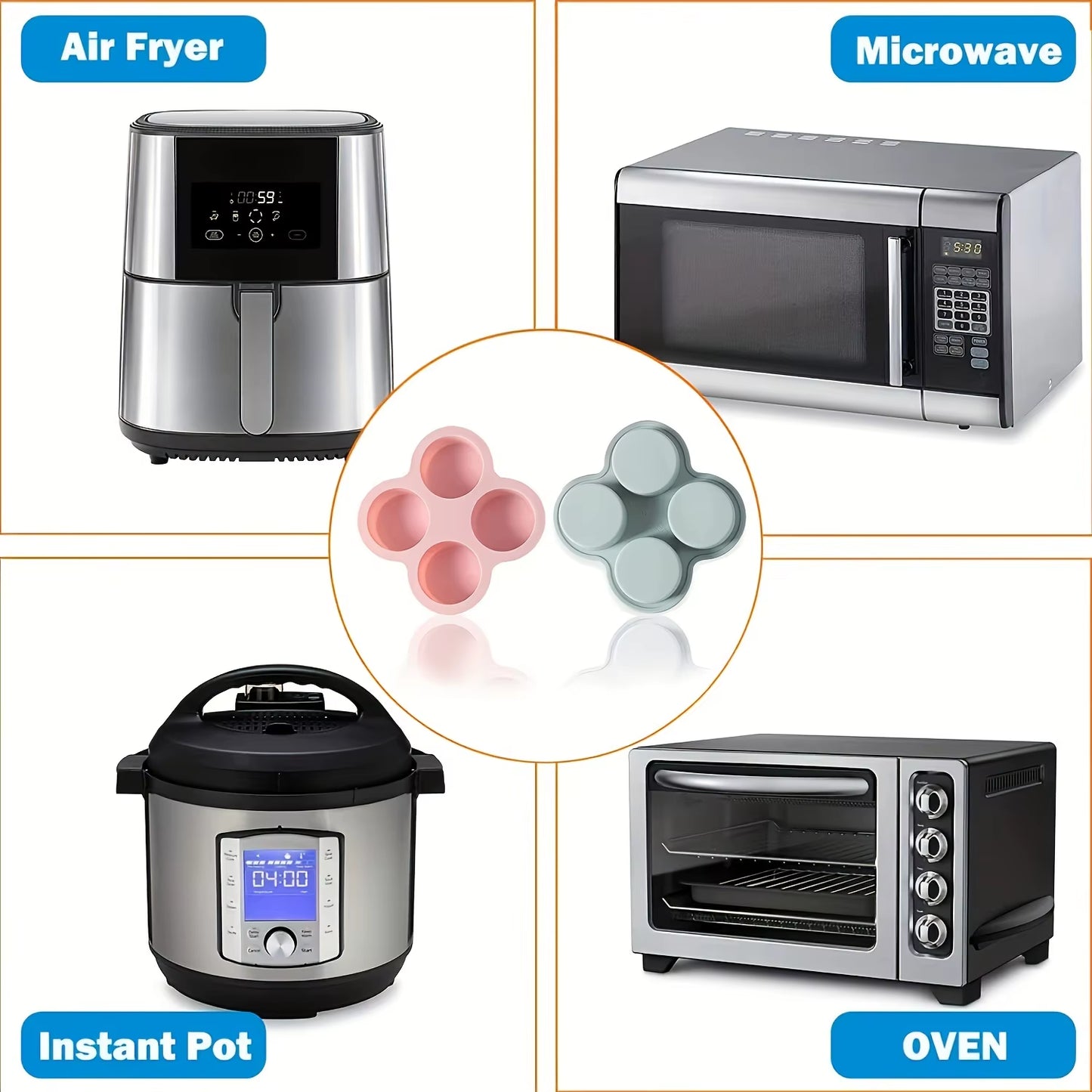 Air Fryer Egg Mold round Shape Eggs Mold 4 Cavity Non-Stick Silicone Air Fryer Egg Pan Egg Steamer Cooking Mold Fried Egg Tool
