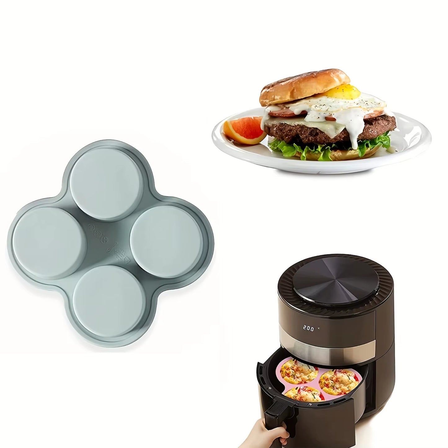 Air Fryer Egg Mold round Shape Eggs Mold 4 Cavity Non-Stick Silicone Air Fryer Egg Pan Egg Steamer Cooking Mold Fried Egg Tool